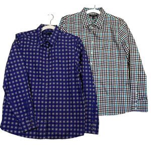 Lands End LOT of 2 Assorted Button down cotton Pattern/Plaid Shirts Size 14‎